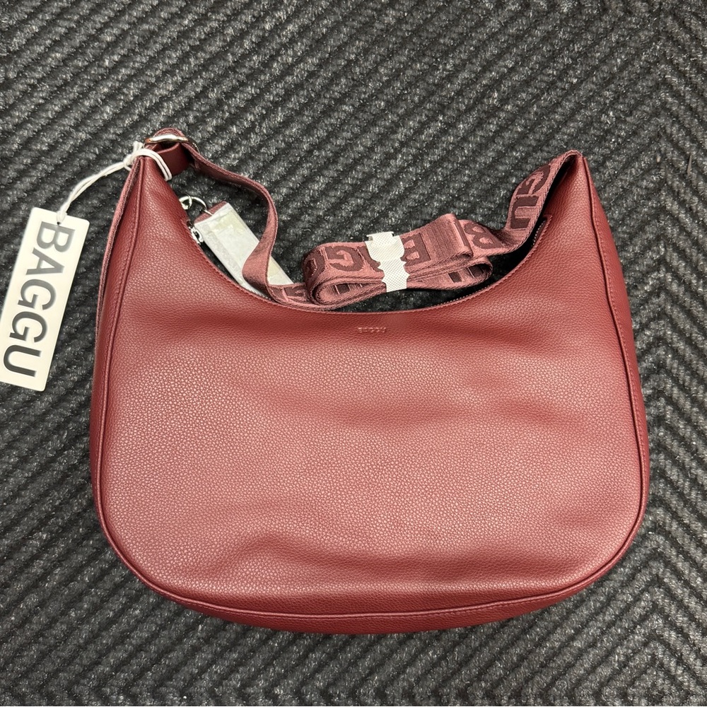NEW BAGGU Leather Medium Crescent Bag Mahogany - Picture 3 of 6